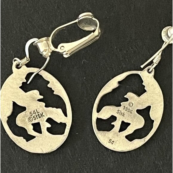 Vintage Pewter Earrings Horse Cowboy 1996 Sisk - Picture 5 of 7